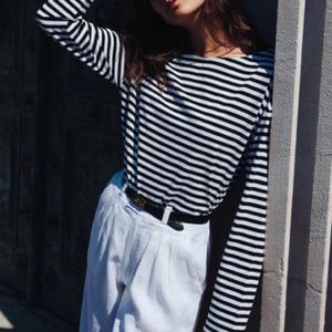 NWT POSSE LINEN DAKOTA striped long sleeved boat neck shirt